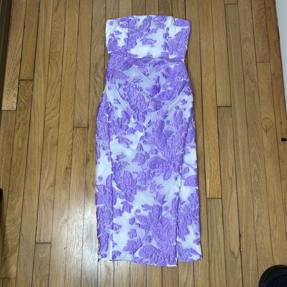 Showpo Brailey Midi Dress Strapless Dress Purple Jacquard Floral Size 2 - Picture 3 of 7